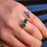 Solid 925 Sterling Silver With Natural Emerald & Topaz Double Setting Ring