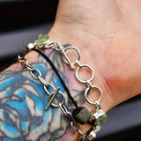 Solid 925 Sterling Silver & Natural Aquamarine With Blue Topaz Chain Bracelet