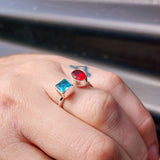Solid 925 Sterling Silver With Natural Topaz & Garnet Dual Setting Ring