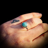 (R) Solid 925 Sterling Silver & 12mm Natural Larimar Round Signet Ring