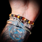 Polished Cognac Amber, Lava & Jasper Elastic Bracelet