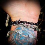 Raw Cherry Amber, Lava & Obsidian Stone Elastic bracelet