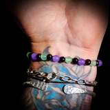 Polished Cherry Baltic Amber & Pastel Chalcedony Elastic Bracelet