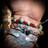 Polished Cognac Amber & Turquoise Stone Elastic Bracelet