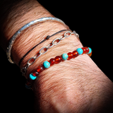 Polished Cognac Amber & Turquoise Stone Elastic Bracelet