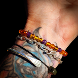 Polished Honey Baltic Amber & Amethyst Elastic Bracelet