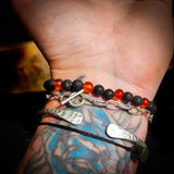 Polished Cognac Amber & Lava Stone Elastic Bracelet