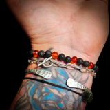 Polished Cognac Amber & Lava Stone Elastic Bracelet
