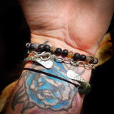 Natural Raw Green Amber, Onyx, Lava Stones Elastic Bracelet