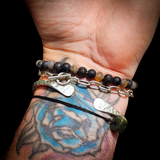 Natural Raw Green Amber, Onyx, Lava Stones Elastic Bracelet