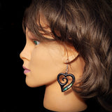 Koru Heart Black Bone Carving Earrings