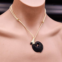 Black Stained Hand Carved Maori Bone Carving Pendant Necklace - Hook Carving