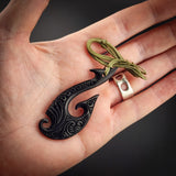 Hammer Head Hook Black Bone Carving Pendant Necklace