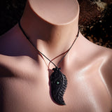 Black Fern Bone Carving Pendant Necklace - NZ Maori Inspired