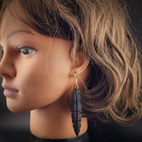 Feather Black Bone Carving Earrings