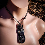 Tiki Black Bone Carving Pendant Necklace - NZ Maori Inspired