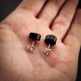 Round Black Bone Carving & Paua Stud Earrings