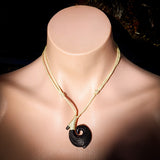 Black Stained Maori Bone Carving Pendant Necklace - Hook Carving