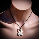 Natural Maori Bone Carving Pendant Necklace - Hammer Head Shark