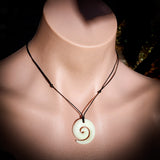 Natural Carved Maori Bone Carving Pendant Necklace - Koru