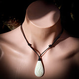 Natural Carved Maori Bone Carving Pendant Necklace - Carved Patu With Binding
