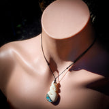 Natural Carved Maori Bone & Paua Carving Pendant Necklace - Double Twist