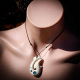 Natural Carved Maori Bone Carving Pendant Necklace - Hook With Paua Inlay
