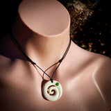 Koru Bone Carving & Greenstone Pendant Necklace - NZ Maori Inspired
