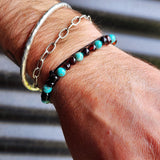 Polished Cherry Amber & Turquoise Elastic Bracelet