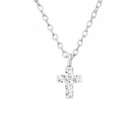 Childrens 925 Solid Sterling CZ Cross Necklace