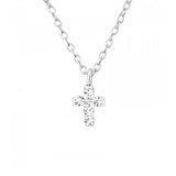 Childrens 925 Solid Sterling CZ Cross Necklace