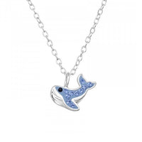 Childrens 925 Solid Sterling Silver CZ Whale Necklace