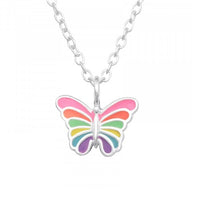 Childrens 925 Solid Sterling Silver Colorful Butterfly Necklace