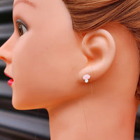 925 Sterling Silver Pink Mushroom Stud Earrings