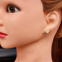 925 Sterling Silver Rainbow Heart Stud Earrings