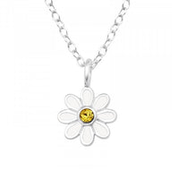 Childrens 925 Solid Sterling Silver & CZ Daisy Necklace