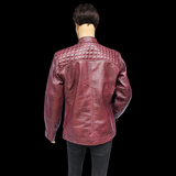 Crimson Brawler - Mens REAL Genuine Leather Jacket - Burgundy Quilted Shoulders
