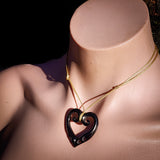 Double Koru Heart Black Bone Carving Pendant Necklace - NZ Maori Inspired
