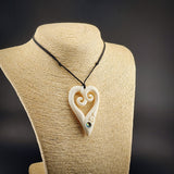 Double Koru Heart Bone Carving Pendant Necklace