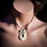 Double Manaia Bone Carving Pendant Necklace - NZ Maori Inspired