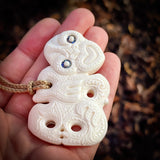 Etched Hei Tiki Bone Carving Pendant Necklace