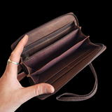 Genuine Leather Cow Hair Clutch Purse - Brown + Cow Hair