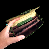 Genuine Leather Fold Over Purse - Vintage Green