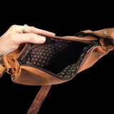 Genuine Leather Half Moon Hand Bag - Brown