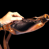 Genuine Leather Half Moon Hand Bag - Brown