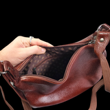 Genuine Leather Half Moon Hand Bag - Dark Brown