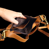 Genuine Leather Half Moon Hand Bag - Tan