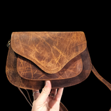 Genuine Leather Half Round Hand Bag - Vintage Brown