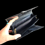 Genuine Leather Hand Tooled Purse - Black & Turquoise