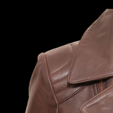 50% OFF SALE. Mocha - Womens REAL Genuine Leather Jacket - Brown Side Zip Ribbed